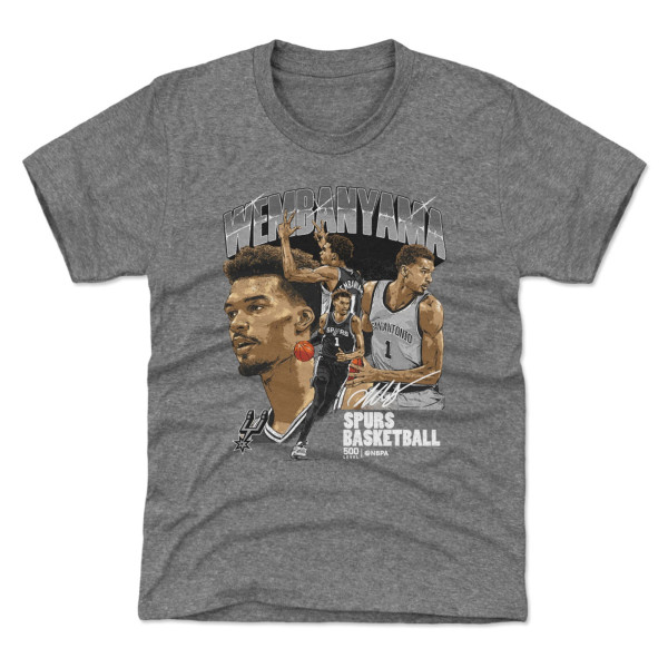 Подростковая San Antonio Spurs Victor Wembanyama 500 Level Heather Gray Signature T-Shirt