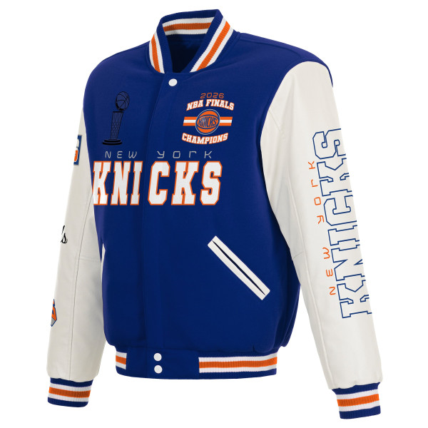 Куртка New York Knicks JH Design Blue/White 2026 NBA Finals Champions Reversible Full-Snap Varsity