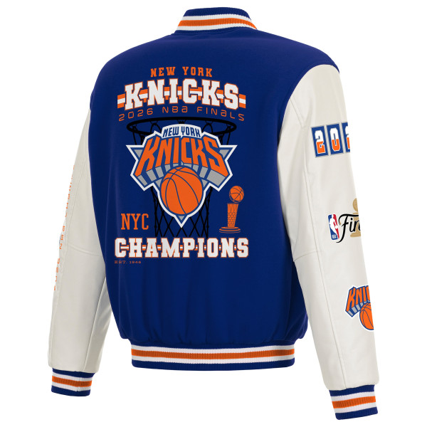 Куртка New York Knicks JH Design Blue/White 2026 NBA Finals Champions Reversible Full-Snap Varsity
