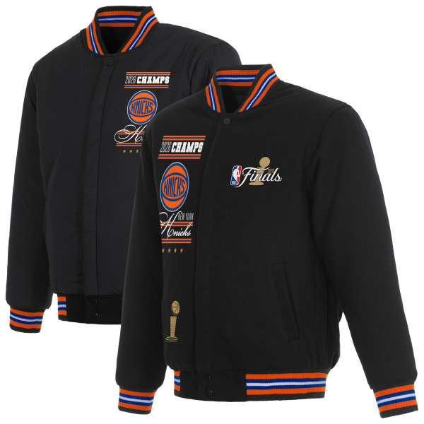 Куртка New York Knicks JH Design Black 2026 NBA Finals Champions Full-Snap Reversible Wool