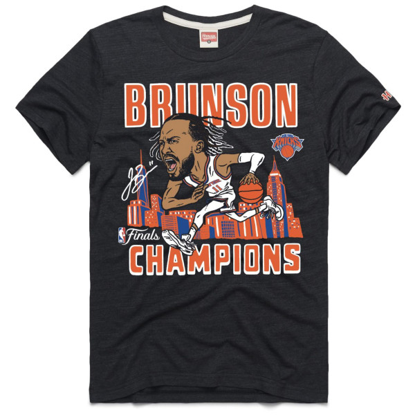 Футболка Unisex New York Knicks Jalen Brunson Homage Charcoal 2026 NBA Finals Champions Signature Tri-Blend