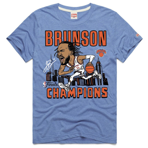 Футболка Unisex New York Knicks Jalen Brunson Homage Blue 2026 NBA Finals Champions Signature Tri-Blend
