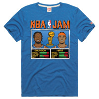 Футболка Unisex New York Knicks Josh Hart & Jalen Brunson Homage Blue 2026 NBA Finals Champions Jam Tri-Blend