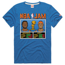 Футболка Unisex New York Knicks Josh Hart & Jalen Brunson Homage Blue 2026 NBA Finals Champions Jam Tri-Blend