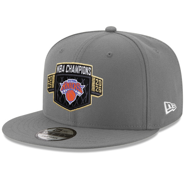 Бейсболка New York Knicks New Era Gray 2026 NBA Finals Champions Locker Room Replica 9FIFTY