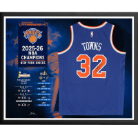 Джерси с автографом Karl-Anthony Towns New York Knicks Fanatics Authentic 2026 NBA Finals Champions Framed Blue Nike Icon Edition Swingman Collage