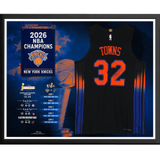 Джерси с автографом Karl-Anthony Towns New York Knicks Fanatics Authentic 2026 NBA Finals Champions Framed Black Jordan Brand Statement Edition Authentic Collage