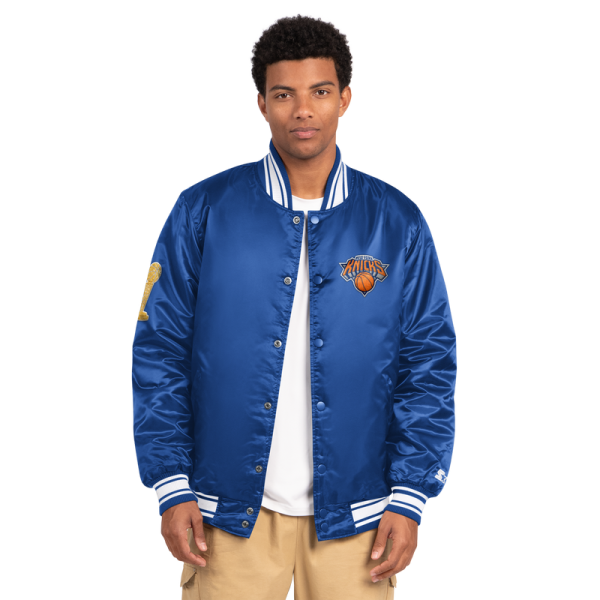 Куртка New York Knicks Starter Blue 2026 NBA Finals Champions Satin Full-Snap Varsity
