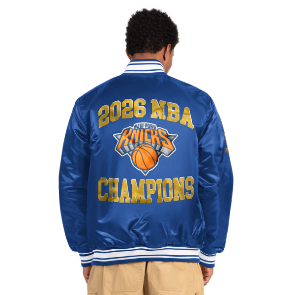 Куртка New York Knicks Starter Blue 2026 NBA Finals Champions Satin Full-Snap Varsity