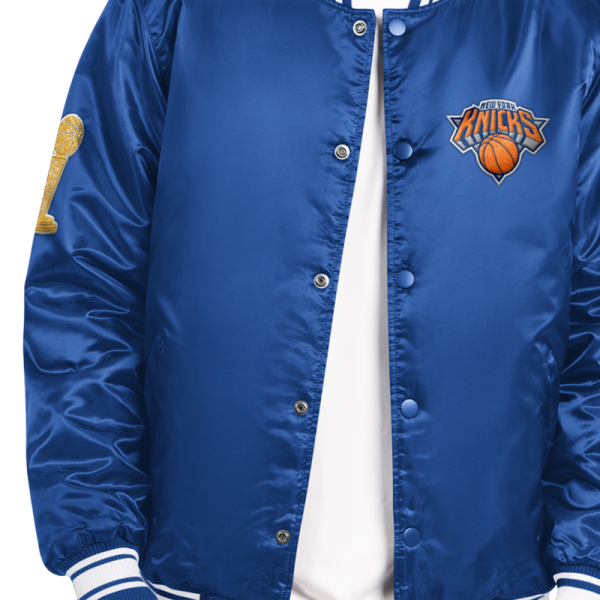 Куртка New York Knicks Starter Blue 2026 NBA Finals Champions Satin Full-Snap Varsity