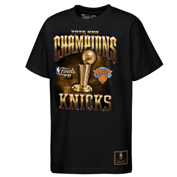 Подростковая New York Knicks Mitchell & Ness Black 2026 NBA Finals Champions T-Shirt
