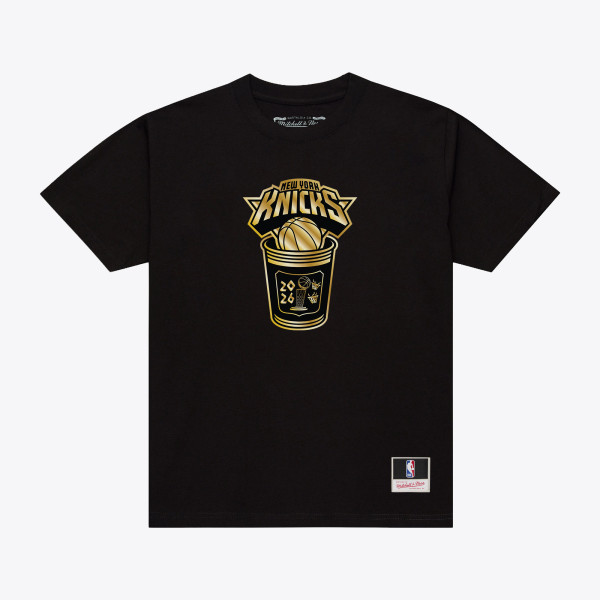 Футболка New York Knicks Mitchell & Ness Black 2026 NBA Finals Champions Gold Coffee Cup