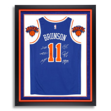 Джерси с автографом New York Knicks Fanatics Authentic 2026 NBA Finals Champions Deluxe Framed Blue Nike Jalen Brunson #11 Icon Edition Swingman with at least 7 Signatures - Limited Edition of 500