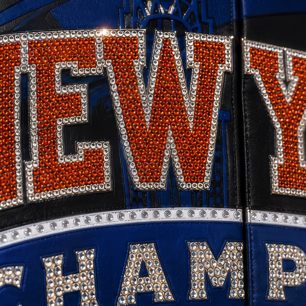 Куртка New York Knicks JH Design Navy/Orange 2026 NBA Finals Champions Limited-Edition Swarovski Crystal Leather Full-Snap