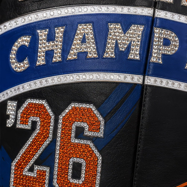 Куртка New York Knicks JH Design Navy/Orange 2026 NBA Finals Champions Limited-Edition Swarovski Crystal Leather Full-Snap