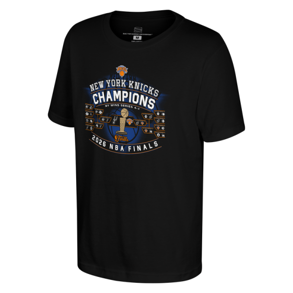 Подростковая New York Knicks Stadium Essentials Black 2026 NBA Finals Champions Bracket T-Shirt