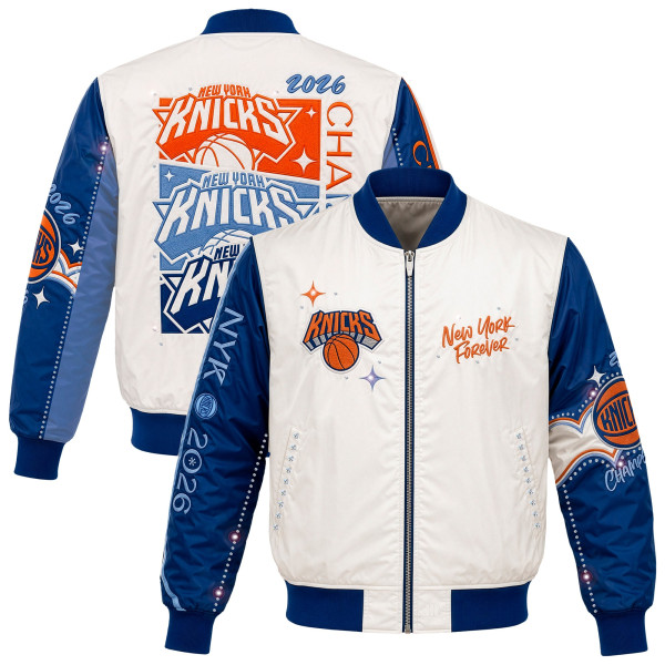Куртка Girls Youth New York Knicks JH Design Cream 2026 NBA Finals Champions Nylon Full-Snap