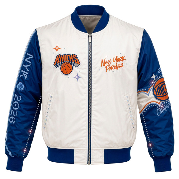 Куртка Girls Youth New York Knicks JH Design Cream 2026 NBA Finals Champions Nylon Full-Snap