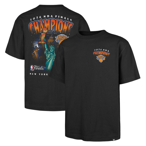 Футболка New York Knicks 47 Black 2026 NBA Finals Champions Statue of Liberty Trophy Foundation