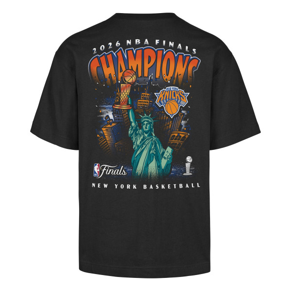 Футболка New York Knicks 47 Black 2026 NBA Finals Champions Statue of Liberty Trophy Foundation