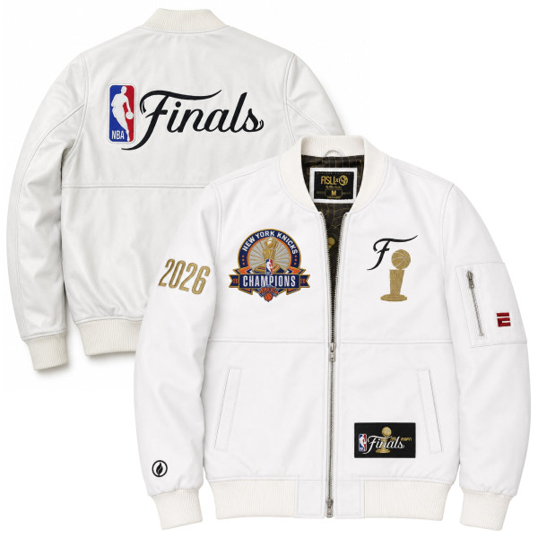Куртка New York Knicks FISLL White 2026 NBA Finals Champions Team Full-Zip Leather
