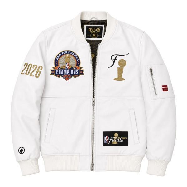 Куртка New York Knicks FISLL White 2026 NBA Finals Champions Team Full-Zip Leather
