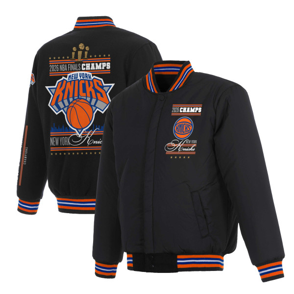 Подростковая New York Knicks JH Design Black 2026 NBA Finals Champions Reversible Wool Full-Snap Jacket