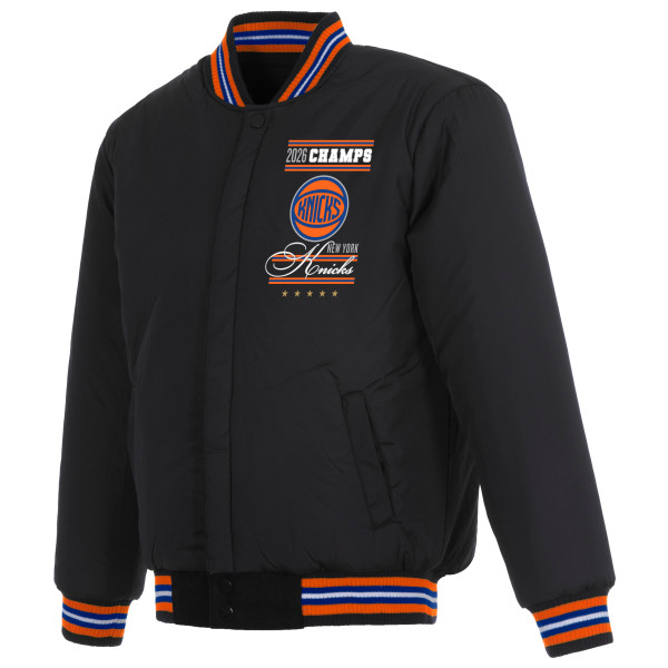 Подростковая New York Knicks JH Design Black 2026 NBA Finals Champions Reversible Wool Full-Snap Jacket