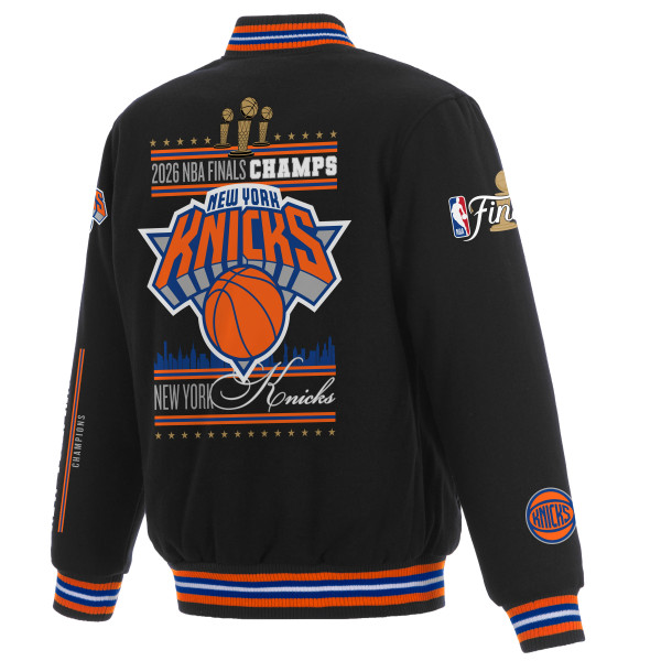 Подростковая New York Knicks JH Design Black 2026 NBA Finals Champions Reversible Wool Full-Snap Jacket