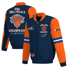 Подростковая New York Knicks JH Design Navy/Orange 2026 NBA Finals Champions Nylon Full-Zip Jacket