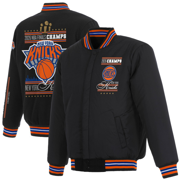 Детская New York Knicks JH Design Black 2026 NBA Finals Champions Reversible Wool Full-Snap Jacket
