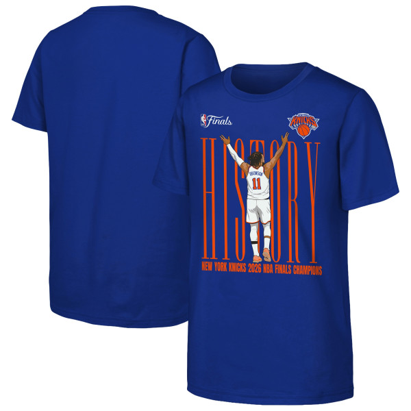Подростковая New York Knicks Jalen Brunson Outerstuff Royal 2026 NBA Finals Champions History T-Shirt