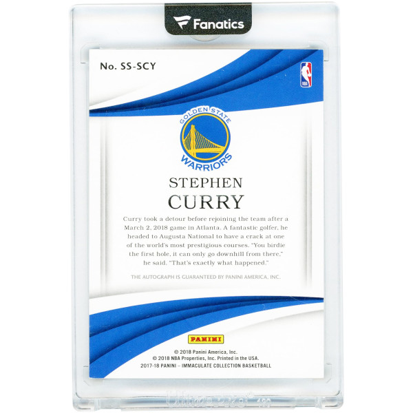 Карточка Stephen Curry Golden State Warriors Autographed 2017-18 Panini Immaculate Collection Signature Shots #SS-SCY #19/25