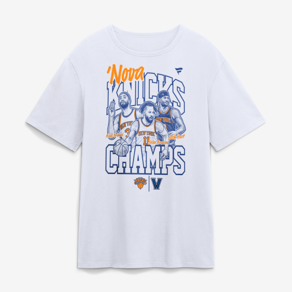 Футболка New York Knicks Jalen Brunson, Josh Hart & Mikal Bridges White 2026 NBA Finals Champions Nova Knicks