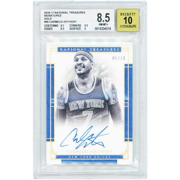 Карточка Carmelo Anthony New York Knicks Autographed 2016-17 Panini National Treasures Gold #90 #5/10 BGS Authenticated 8.5/10