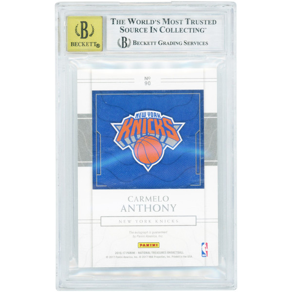 Карточка Carmelo Anthony New York Knicks Autographed 2016-17 Panini National Treasures Gold #90 #5/10 BGS Authenticated 8.5/10