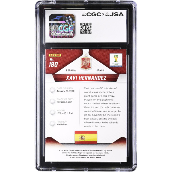 Карточка Xavi Hernandez Spain National Team Autographed 2014 Panini Prizm World Cup #180 CGC Authenticated 10/10