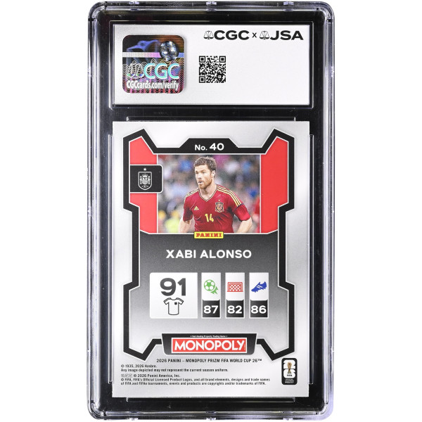 Карточка Xabi Alonso Spain National Team Autographed 2026 Panini Prizm Monopoly FIFA WC #40 CGC Authenticated 10/10