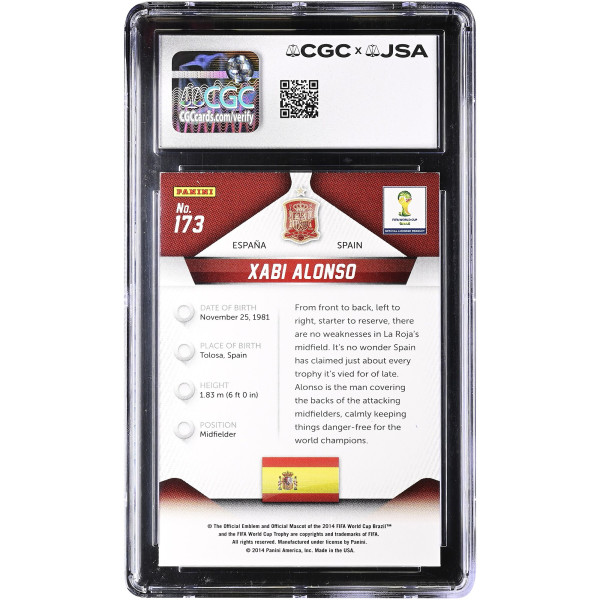 Карточка Xabi Alonso Spain National Team Autographed 2014 Panini Prizm World Cup #173 CGC Authenticated MINT 9