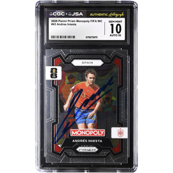 Карточка Andres Iniesta Spain National Team Autographed 2026 Panini Prizm Monopoly FIFA WC #43 CGC Authenticated 10/10