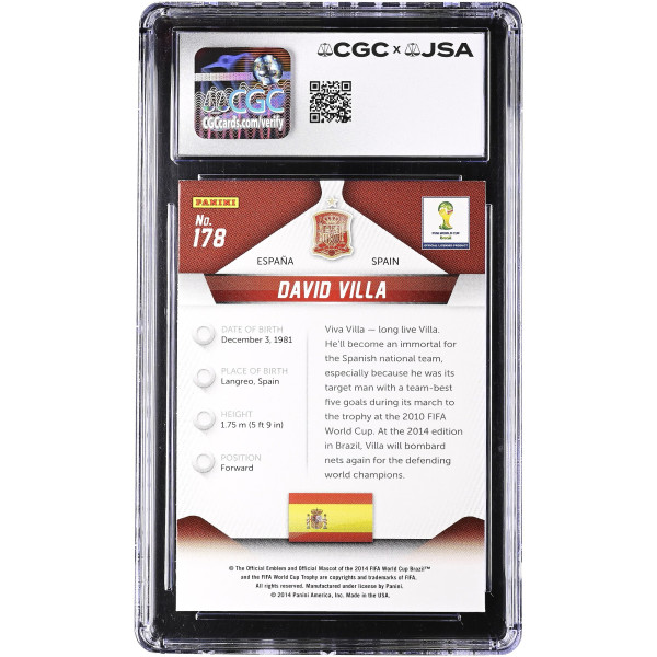 Карточка David Villa Spain National Team Autographed 2014 Panini Prizm World Cup #178 CGC Authenticated 10/10