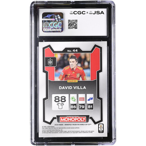 Карточка David Villa Spain National Team Autographed 2026 Panini Prizm Monopoly FIFA WC #44 CGC Authenticated 10/10