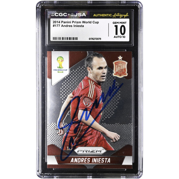 Карточка Andres Iniesta Spain National Team Autographed 2014 Panini Prizm World Cup #177 CGC Authenticated 10/10