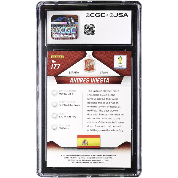 Карточка Andres Iniesta Spain National Team Autographed 2014 Panini Prizm World Cup #177 CGC Authenticated 10/10