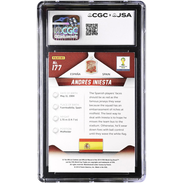 Карточка Andres Iniesta Spain National Team Autographed 2014 Panini Prizm World Cup #177 CGC Authenticated 9.5/10