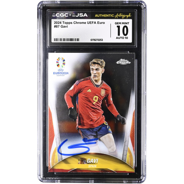 Карточка Gavi Spain National Team Autographed 2024 Topps Chrome UEFA Euro #87 CGC Authenticated 10/10