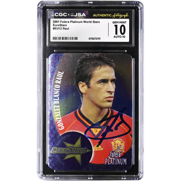 Карточка Raúl González Spain National Team Autographed 2001 Futera Platinum World Stars EuroStars #EU12 CGC Authenticated 10/10