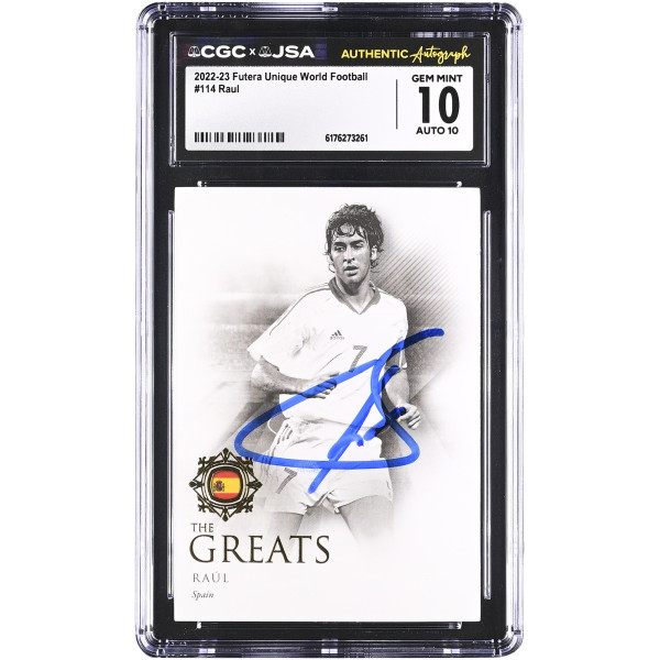 Карточка Raúl González Spain National Team Autographed 2022-23 Futera Unique World Football #114 CGC Authenticated 10/10