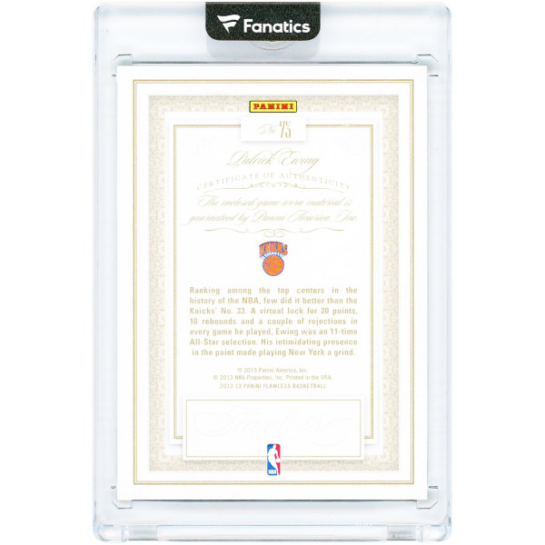 Карточка Patrick Ewing New York Knicks 2013 Panini Flawless Game-Worn Relic #73 #23/25
