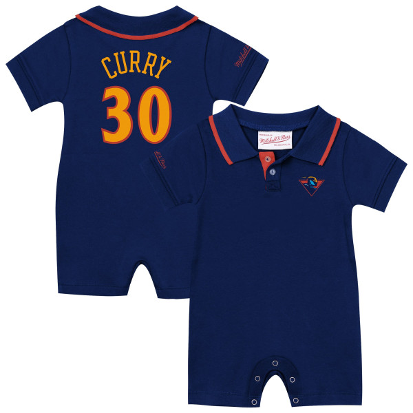 для малыша Golden State Warriors Stephen Curry Mitchell & Ness Navy Retro Roots Rugby Romper